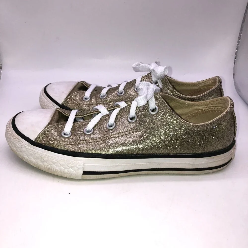 Converse Chuck Taylor All Star Girls Size 2 Gold Glitter Low Top Sneakers Shoes